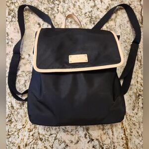 Kate Spade Kennedy Park Neko Nylon Black Backpack, Tan Leather Trim EUC Light